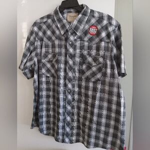 NWT Wrangler Men’s Black Gray White Plaid Short-Sleeve Pearl Snap Shirt Size 2XL